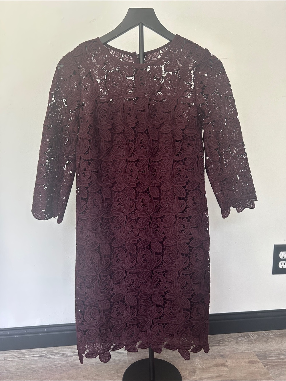 LOFT Burgundy Lace Midi Dress